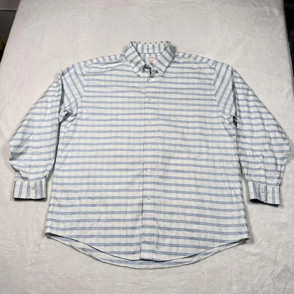 Brooks Brothers Shirt Mens XL Blue Green Plaid Madison Non Iron Button Down - Picture 2 of 11